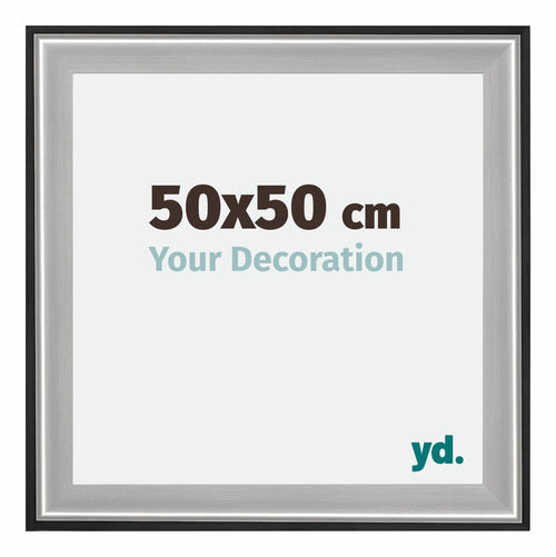 Birmingham Holz Bilderrahmen 50x50cm Schwarz Silber Poliert Messe | Yourdecoration.de