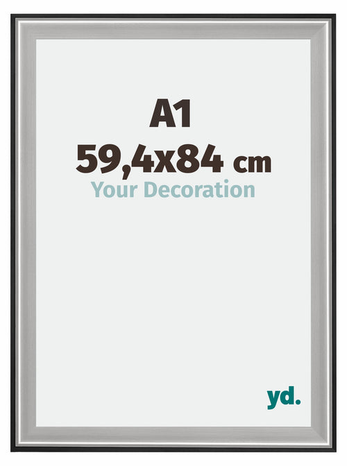 Birmingham Holz Bilderrahmen 59 4x84cm A1 Schwarz Silber Poliert Messe | Yourdecoration.de