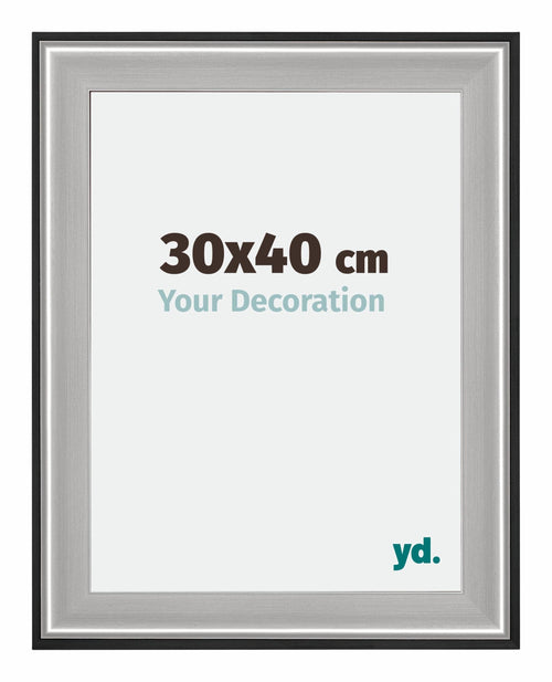 Birmingham Hout Bilderrahmen 30x40cm Schwarz Silber Poliert Messe | Yourdecoration.de