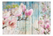Fototapete - Pink Flowers on Wood - Vliestapete