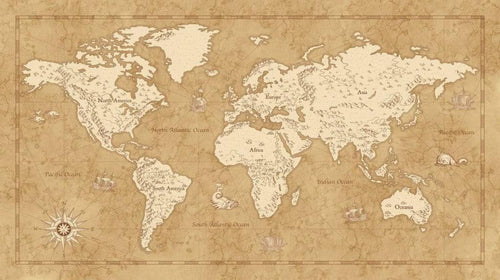 Komar Vintage World Map Vlies Fototapete 500x280cm 10-Bahnen | Yourdecoration.de