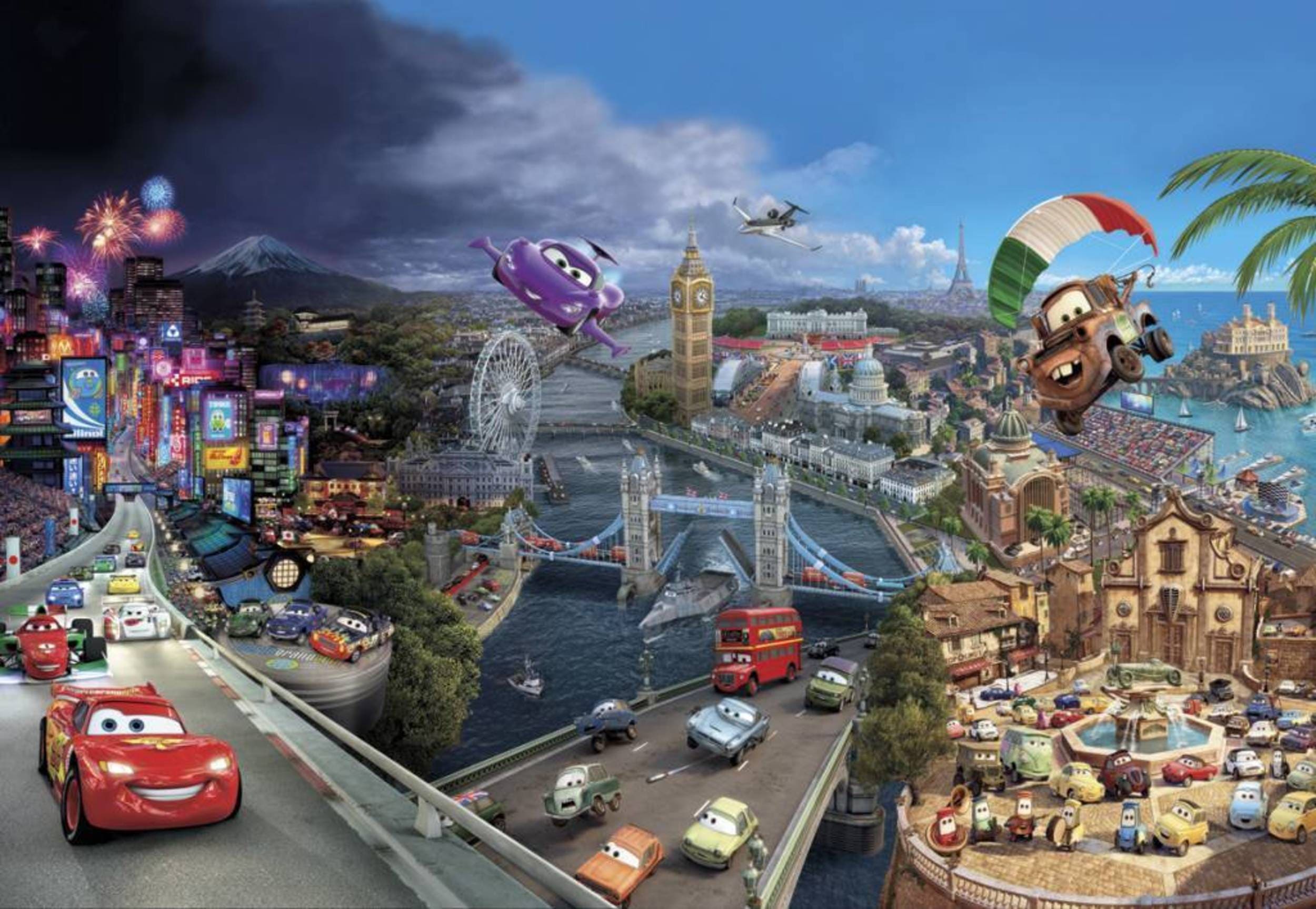 Komar Fototapete Cars World - Größe 368 x 254 cm, glatt, bedruckt, Kinderzimmer