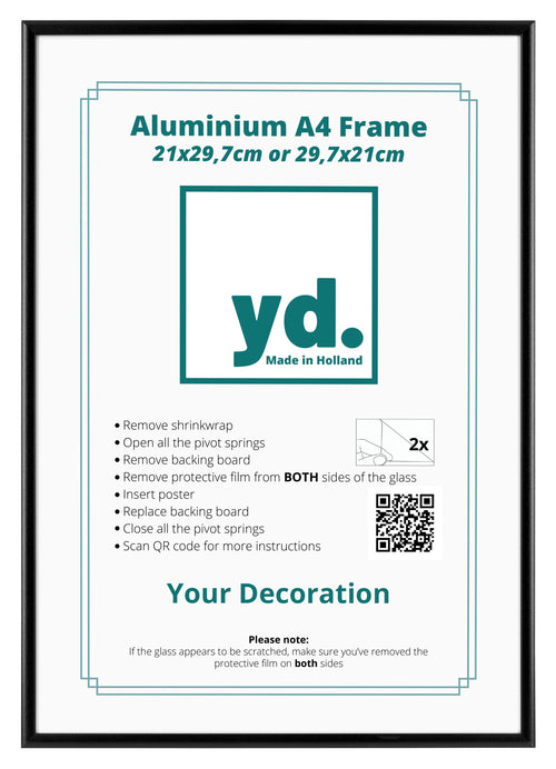 Aurora Aluminium Bilderrahmen 21x29 7cm A4 set von 2 Schwarz Vorne | Yourdecoration.de
