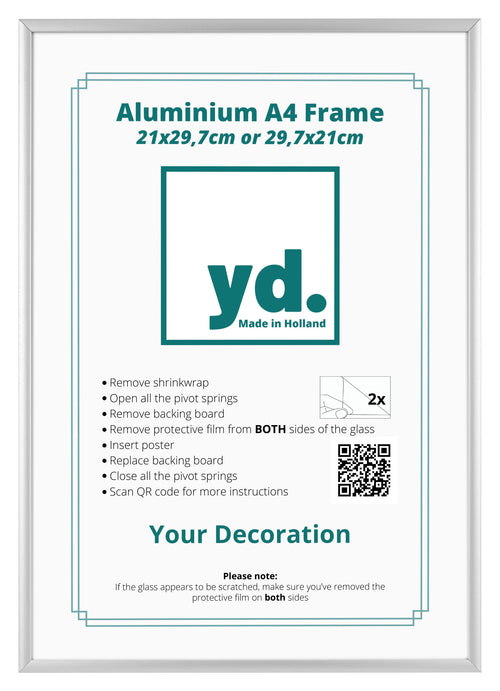 Aurora Aluminium Bilderrahmen 21x29 7cm A4 set von 3 Silber Vorne Einlegeblatt | Yourdecoration.de