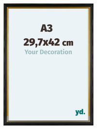 Lincoln Holz Bilderrahmen 29 7x42cm A3 Schwarz Gold Vorne Messe | Yourdecoration.de