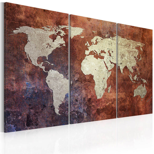 Artgeist Rusty kaart van de Wereld Canvas Leinwandbilder 3-teilig | Yourdecoration.de