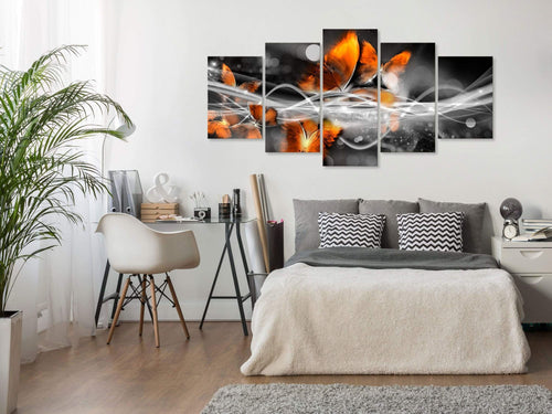 Artgeist Swarm of Butterflies Wide Grey Canvas Leinwandbilder 5-teilig Interieur | Yourdecoration.de