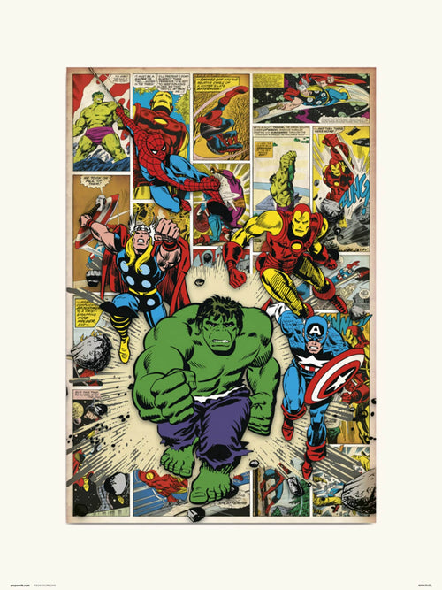 Grupo Erik Marvel Comic Here Come The Heroes Kunstdruck 30X40cm | Yourdecoration.de