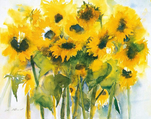 Christa Ohland - Sonnenblumenfeld Kunstdruck 12x90cm | Yourdecoration.de