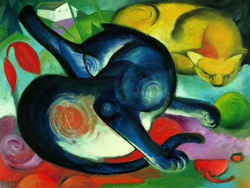 Franz Marc - Zwei Katzen blau und gelb Kunstdruck 80x60cm | Yourdecoration.de