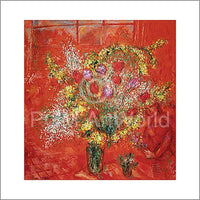 Marc Chagall - Fleurs sur fond rouge Kunstdruck 70x70cm | Yourdecoration.de