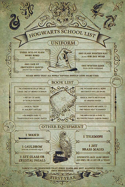 Pyramid Harry Potter Hogwarts School List Poster 61x91,5cm | Yourdecoration.de