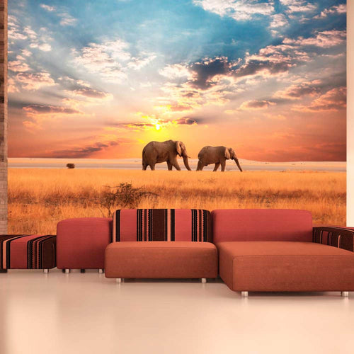 Artgeist Afrikaanse Savanne Olifanten Vlies Fototapete Interieur | Yourdecoration.de