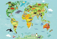 Wizard+Genius Kids World Map Animals Vlies Fototapete 384x260cm 8-bahnen | Yourdecoration.de