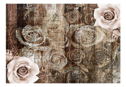Fototapete - Old Wood & Roses - Vliestapete