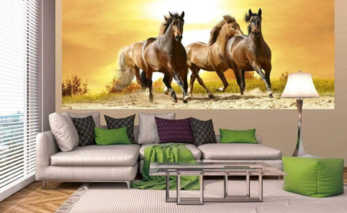 Dimex Horses in Sunset Fototapete 375x150cm 5-Bahnen Sfeer | Yourdecoration.nl