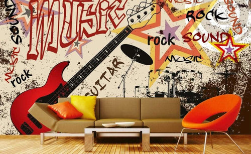 Dimex Red Guitar Fototapete 375x250cm 5-Bahnen Sfeer | Yourdecoration.de