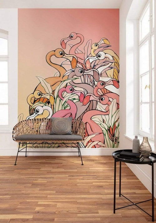 Komar Flamingos and Lillys Vlies Fototapete 200x280cm 4-bahnen Interieur | Yourdecoration.de