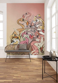 Komar Flamingos and Lillys Vlies Fototapete 200x280cm 4-bahnen | Yourdecoration.de