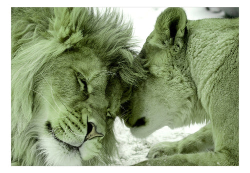 Fototapete - Lion Tenderness Green - Vliestapete