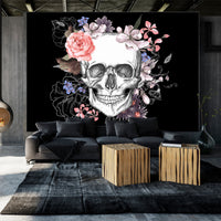 Fototapete - Skull and Flowers - Vliestapete